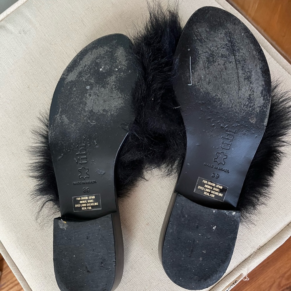 Tibi Black Furry Women's Slides. Size 39 - Picture 5 of 6